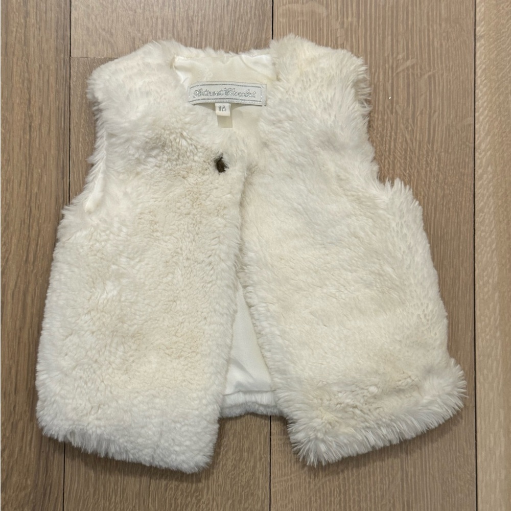 Tartine et Chocolat Girls White Faux Fur Vest - Size 1 Year